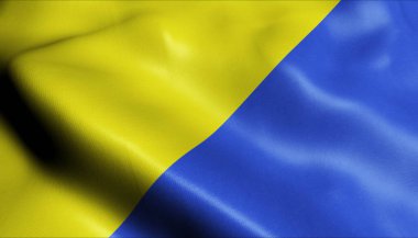 Ruda Slaska 'nın sallanan Polonya şehir bayrağının 3D görüntüsü