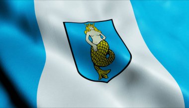 Polonya 'nın Bialobrzegi şehir bayrağının 3D görüntüsü