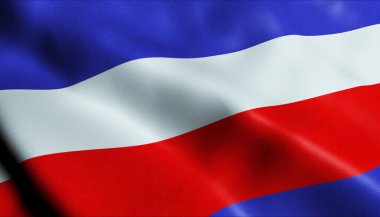 Rypin 'in sallanan Polonya şehir bayrağının 3D görüntüsü