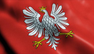 Sandomierz 'in sallanan Polonya şehir bayrağının 3D görüntüsü