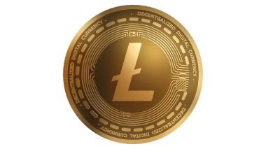 Beyaz Arkaplanda İzole Edilmiş 3 Boyutlu Altın Litekoin LTC Şifreleme İşareti