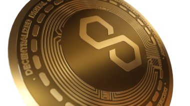 Beyaz bir arkaplanda izole edilmiş Çokgen İşaretinin Altın Kripto Para Birimi