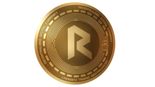Render Gold Revain Rev Cryptocurrency Sign Izolált Fehér Háttér — Stock Fotó