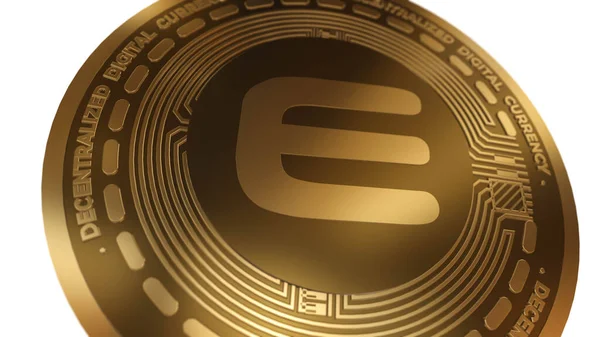 Golden Cryptocurrency Enjin Coin Enj Sign Elszigetelt Fehér Háttér — Stock Fotó