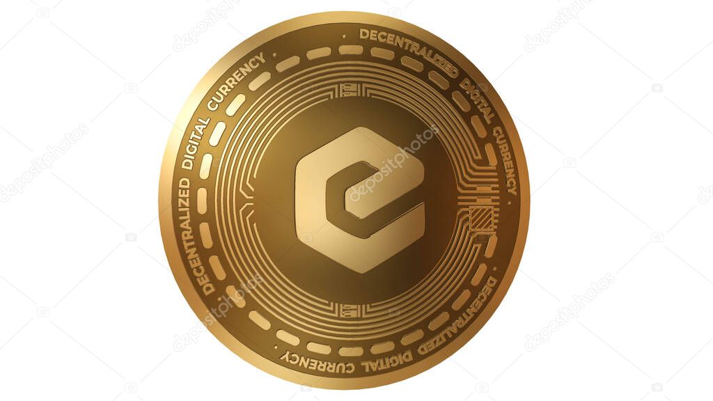 3D Render of Gold XEC Ecash Cryptocurrency Sign Isolated on a White Background