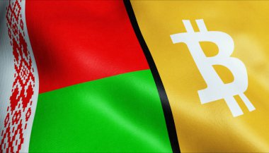3 boyutlu Bitcoin ve Belarus bayrağı sallama