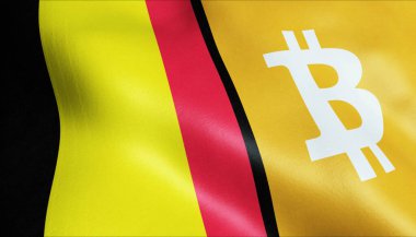 3 boyutlu Bitcoin ve Belçika bayrağı sallama