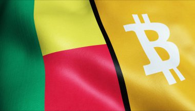3 boyutlu Bitcoin ve Benin bayrağı sallama