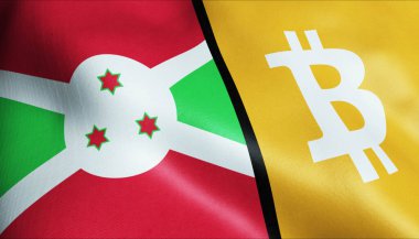 3 boyutlu Bitcoin ve Burundi bayrağı sallama
