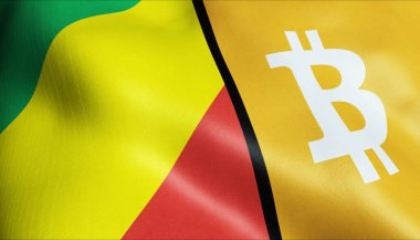 3 boyutlu Bitcoin ve Kongo Cumhuriyeti bayrağı sallama