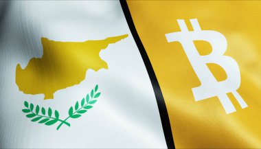 Bitcoin ve Kıbrıs bayrağını sallamanın 3D İllüstrasyonu