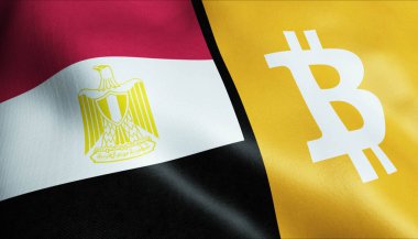 3 boyutlu Bitcoin ve Mısır bayrağı sallama