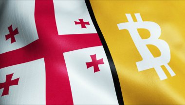 3 boyutlu Bitcoin ve Gürcistan bayrağı sallama