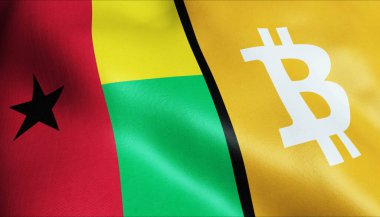 3 boyutlu Bitcoin ve Gine Bissau bayrağı sallama