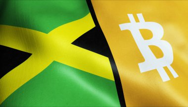 3 boyutlu Bitcoin ve Jamaika bayrağı sallama