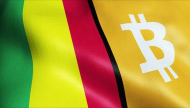 3 boyutlu Bitcoin ve Mali bayrağı sallama