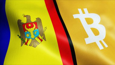 3 boyutlu Bitcoin ve Moldova bayrağı sallama