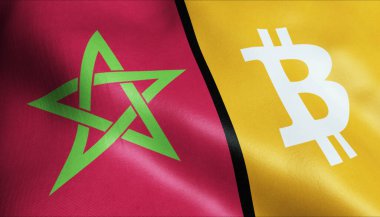 3 boyutlu Bitcoin ve Fas bayrağı sallama