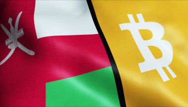 3 boyutlu Bitcoin ve Umman bayrağı sallama