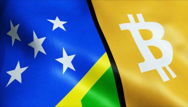 3 boyutlu Bitcoin ve Solomon Adaları bayrağı sallama