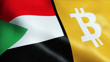3 boyutlu Bitcoin ve Sudan bayrağı sallama