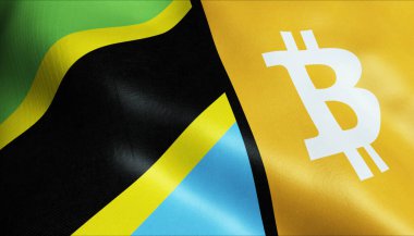 3 boyutlu Bitcoin ve Tanzanya bayrağı sallama