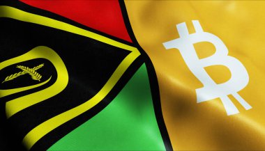 3 boyutlu Bitcoin ve Vanuatu bayrağı sallama