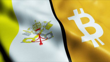 3 boyutlu Bitcoin ve Vatikan bayrağı sallama