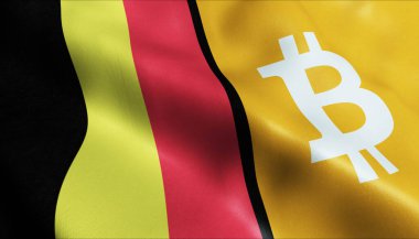 3 boyutlu Bitcoin ve Belçika bayrağı sallama