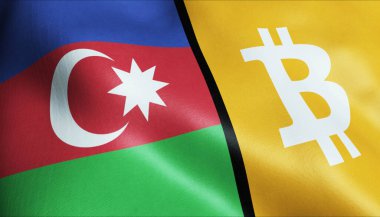3 boyutlu Bitcoin ve Azerbaycan bayrağı sallama
