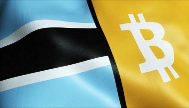 3 boyutlu Bitcoin ve Botswana bayrağı sallama