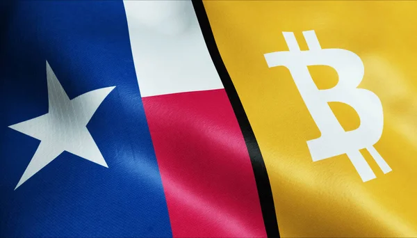 3 boyutlu Bitcoin ve Texas bayrağı sallama