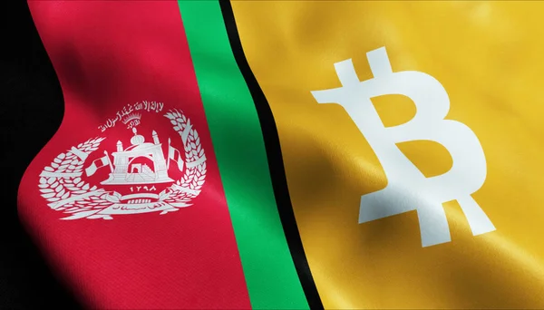3 boyutlu Bitcoin ve Afganistan bayrağı sallama