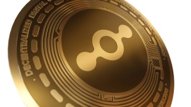 Beyaz bir arkaplanda izole edilmiş Helium HNT İşareti Altın Kripto Para Birimi