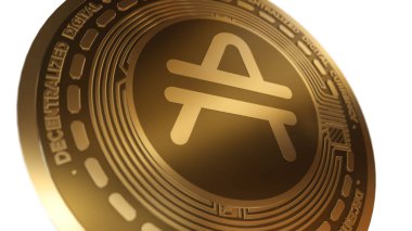 Beyaz bir arkaplanda izole edilmiş AMP İşaretinin Altın Kriptosu