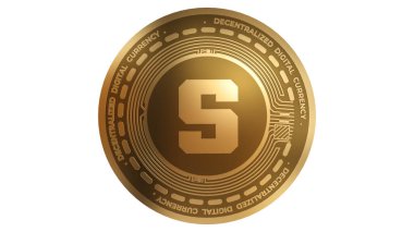 Beyaz bir arkaplanda izole edilmiş 3B Altın Kum Havuzu Şifreleme İşareti