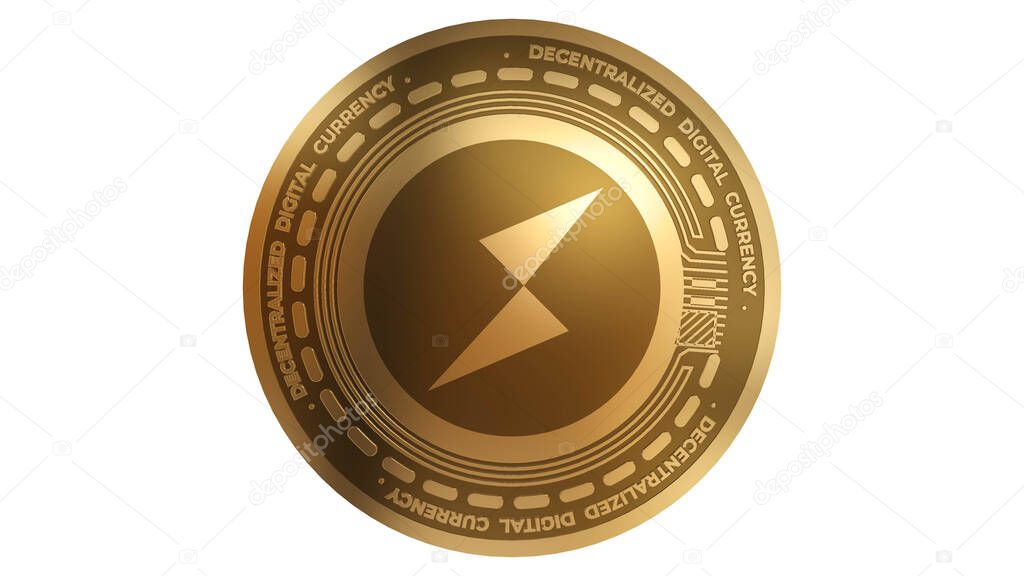 3D Render of Gold THORchain RUNE Cryptocurrency Sign Isolated on a White Background