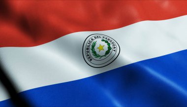 San Estanislao de Kostka 'nın Paraguay Departmanı bayrağını sallarken 3D Görüntü