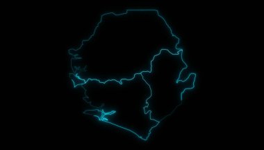 Sierra Leone 'nin özet haritası. Siyah arka planda parlayan vilayetler.