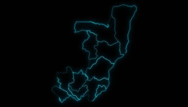 Kongo Cumhuriyeti 'nin soyut haritası. Siyah arka planda parlayan bölümler.