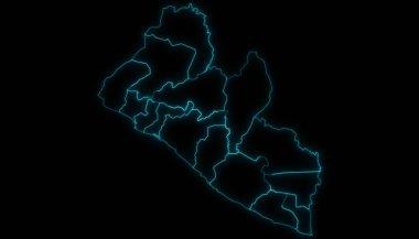 Liberya 'nın soyut haritası ve siyah arka planda parlayan ülkeler.