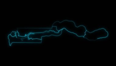 Siyah arka planda parlayan bölgelerle Gambiya 'nın soyut haritası