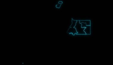 Ekvator Ginesi 'nin soyut haritası. Siyah arka planda parlayan vilayetler.