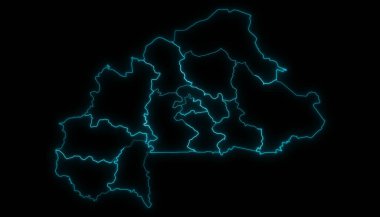 Siyah arkaplanda parlayan bölgelerle Burkina Faso 'nun soyut haritası