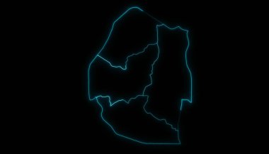 Siyah arkaplanda parlayan bölgelerle Svaziland 'ın soyut haritası