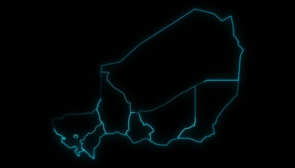 Siyah Arka Planda Parlayan Bölgeleri Olan Nijer Soyut Haritası — Stok fotoğraf