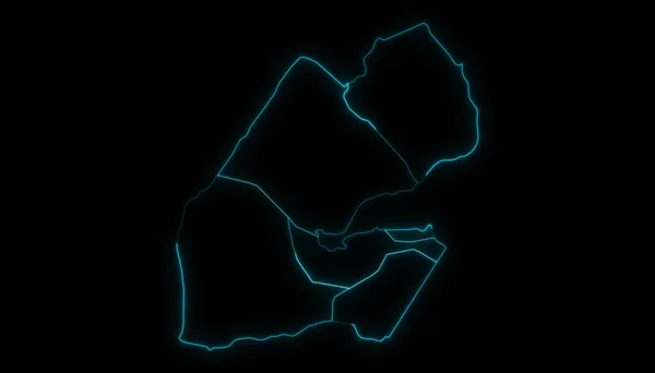 Abstraktní Mapa Obrysu Džibuti Regiony Zářící Obrys Černém Pozadí — Stock fotografie