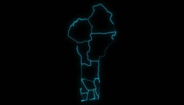 Абстрактна Карта Обриси Беніну Відділами Сяють Обрисами Чорного Фону — стокове фото