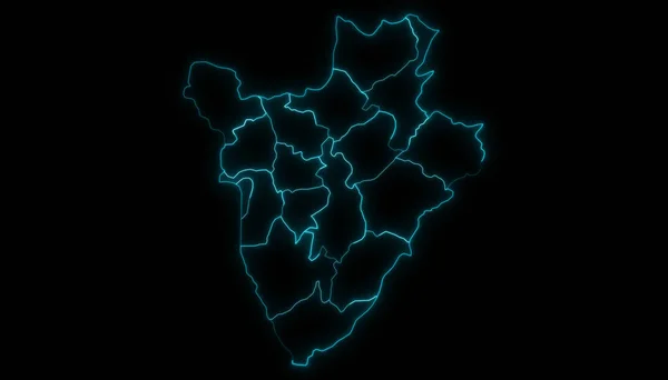 Абстрактна Мапа Обрисів Бурунді Провінціями Сяють Обрисів Чорного Фону — стокове фото