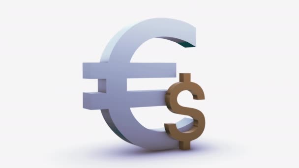 欧元和美元在白人背景下的符号分离 — 图库视频影像